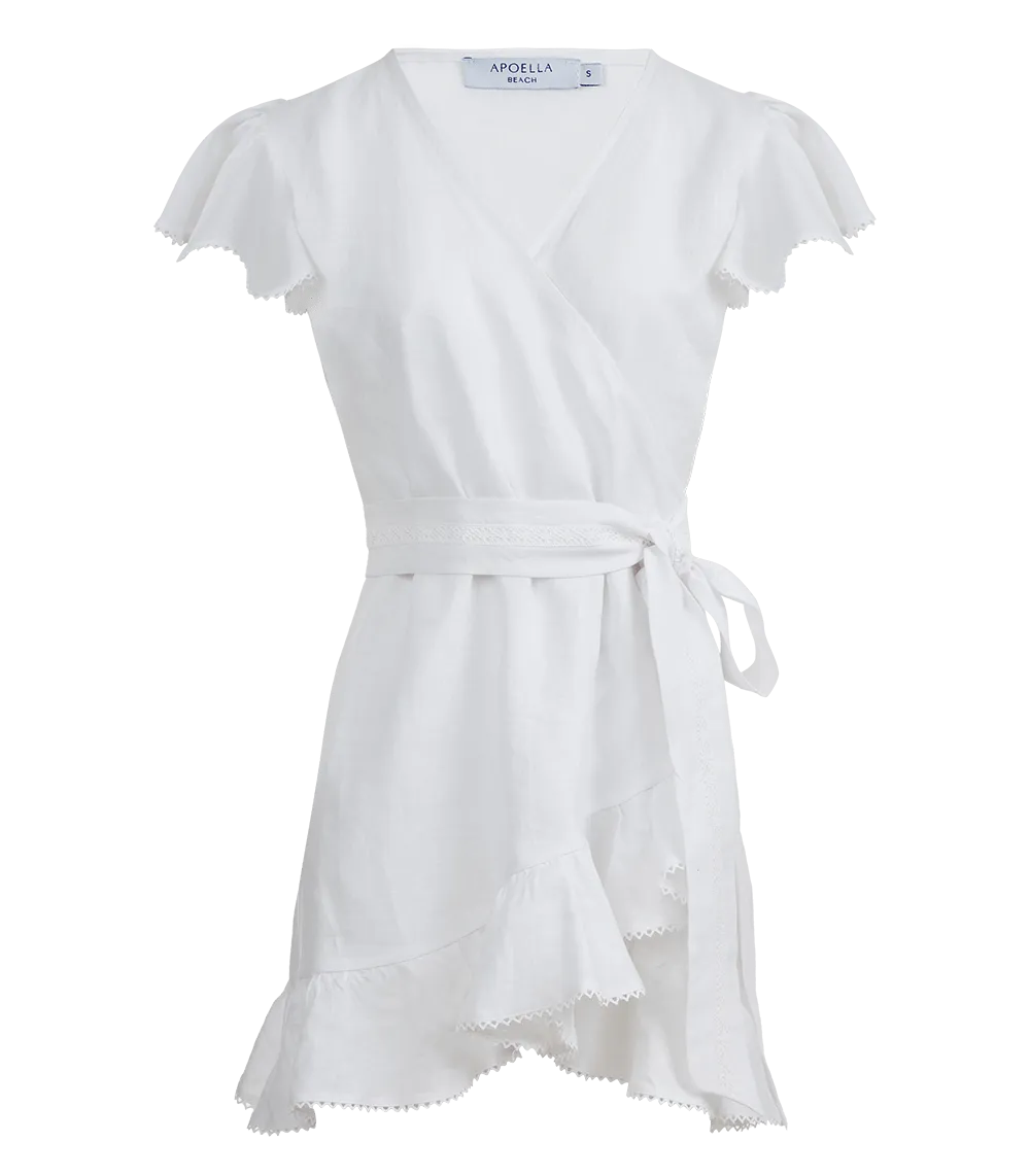 Amalia Lace Linen Mini Wrap Dress