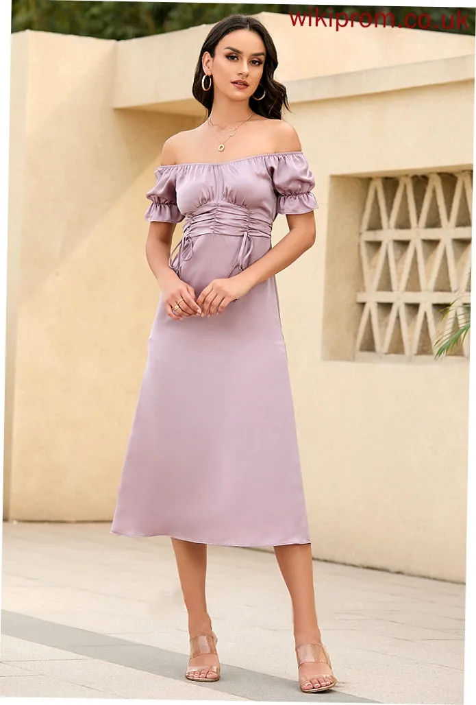 Arely Midi Sleeves V-Neck Short Satin Elegant Dresses Sheath Club Dresses