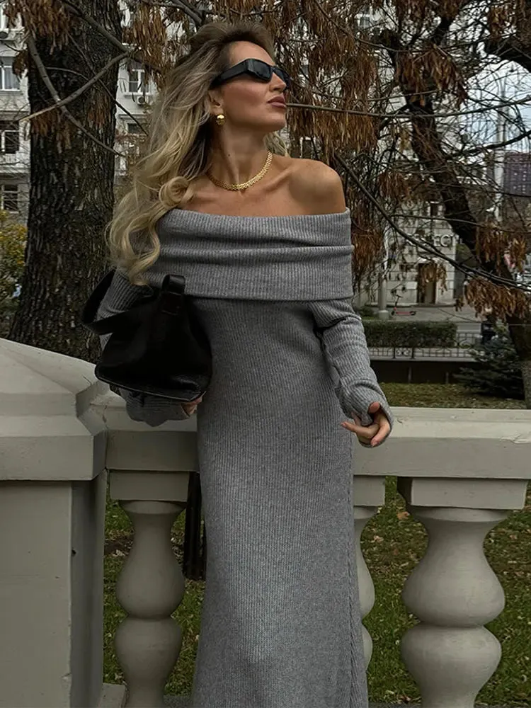 Ashore Shop Women Off Shoulder Backless Knitted Dresses Female Fashion Casual Knitted Maxi Dress