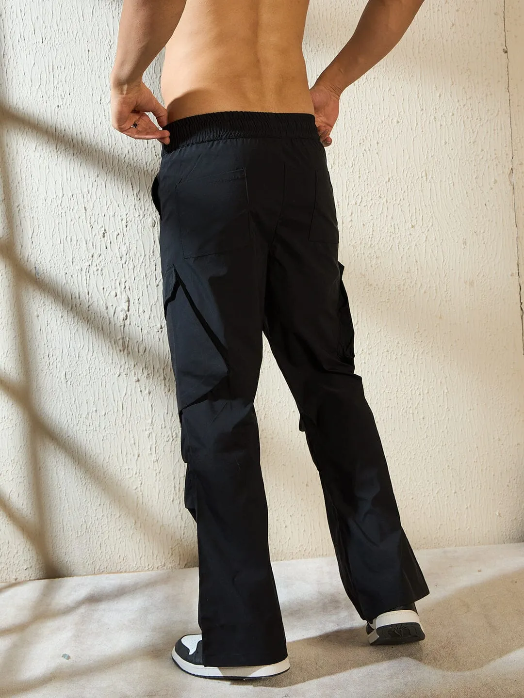 Black Oversized Cargo Pocket Trackpants