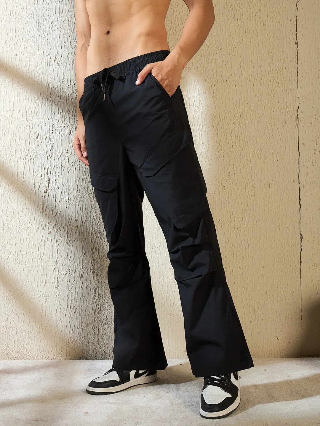 Black Oversized Cargo Pocket Trackpants