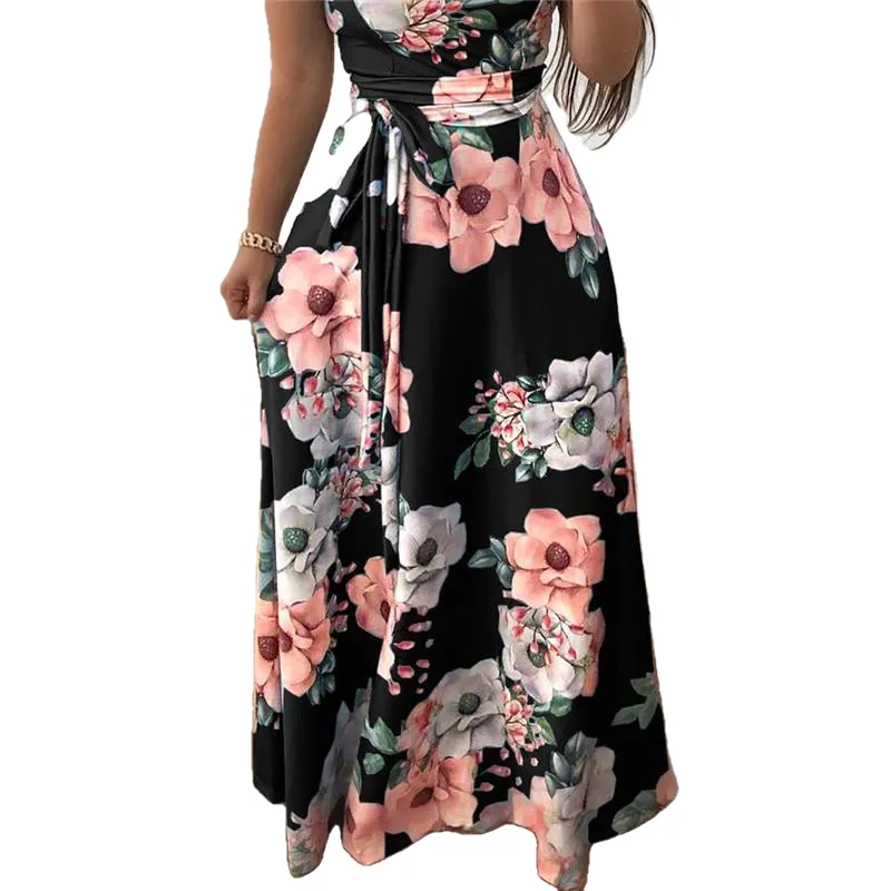 Boho Floral Print Casual Short Sleeve Long Maxi Dress