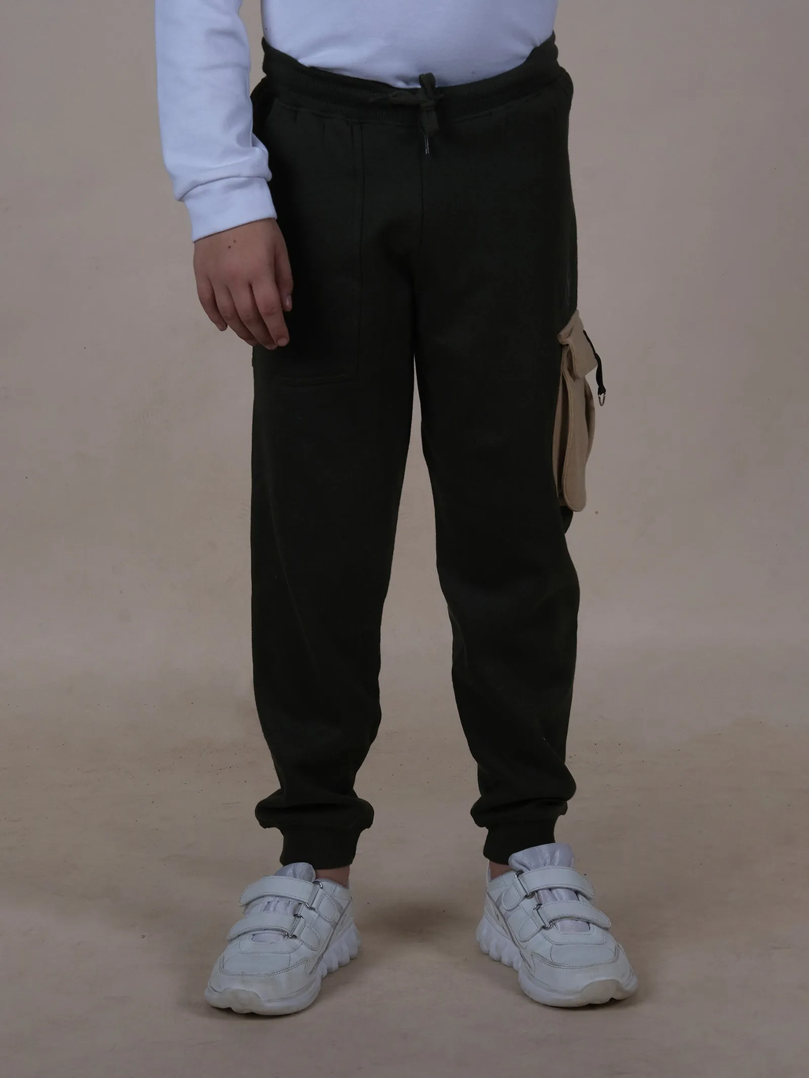 Boys Fleece Contrast Cargo Pocket Detailed Track Pant