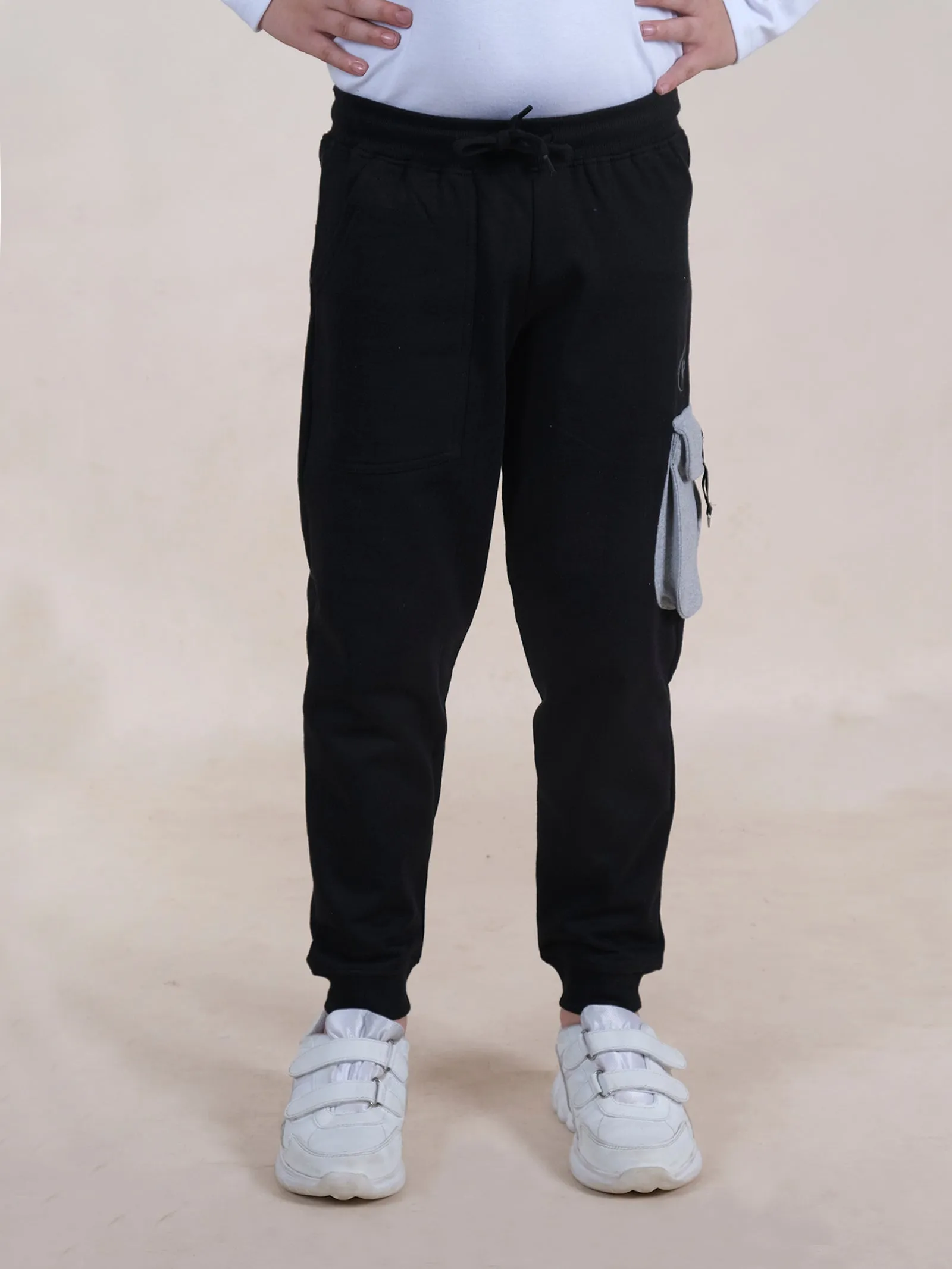 Boys Fleece Contrast Cargo Pocket Detailed Track Pant