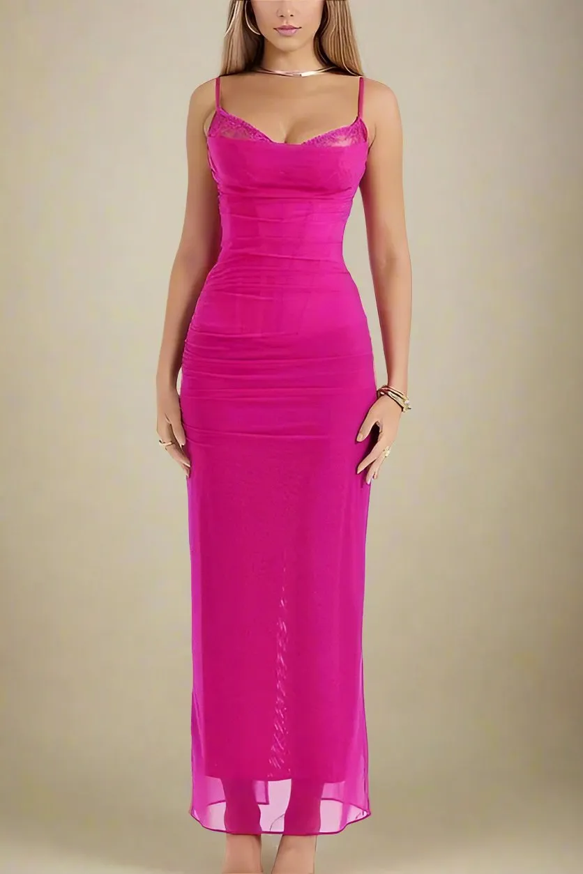 Brianna Bodycon Wrap Maxi Dress - Hot Pink