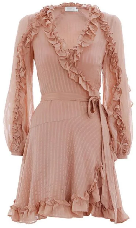 Cascade Wrap Dress, Coral/Nude