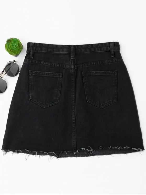 Chic High Waisted Cutoffs Mini Denim Skirt