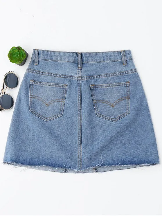 Chic High Waisted Cutoffs Mini Denim Skirt