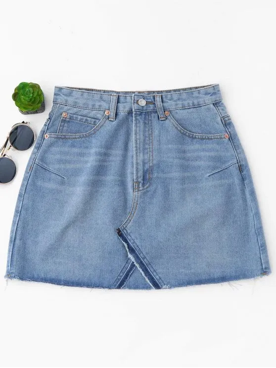 Chic High Waisted Cutoffs Mini Denim Skirt