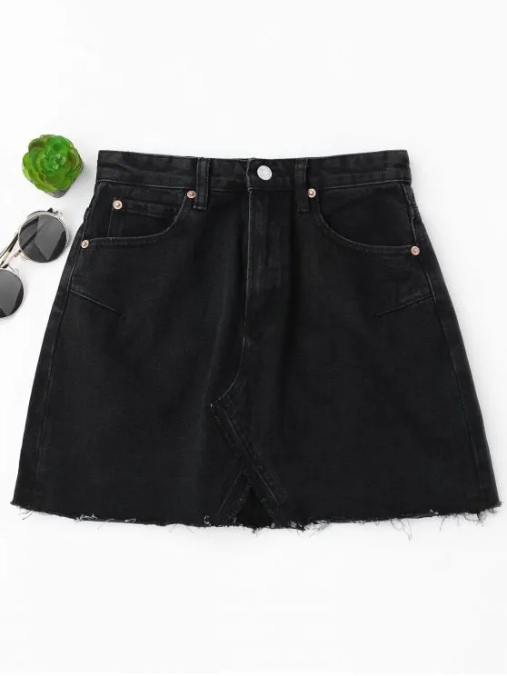 Chic High Waisted Cutoffs Mini Denim Skirt