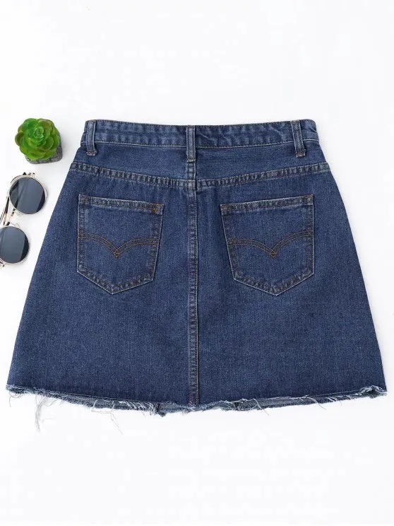 Chic High Waisted Cutoffs Mini Denim Skirt