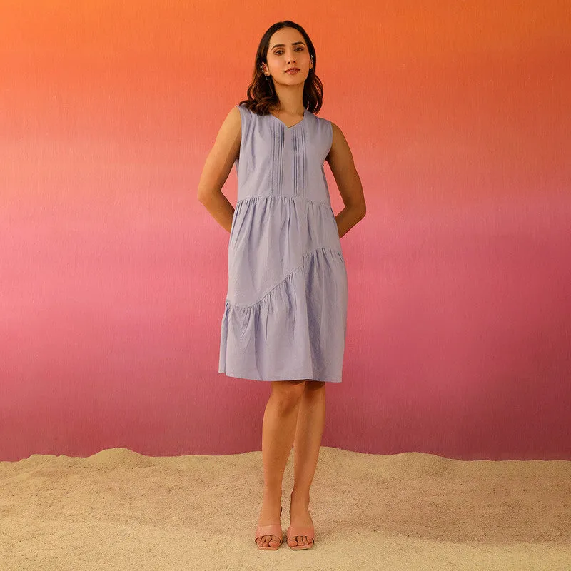 Cotton Poplin Sleeveless Dress | Lavender| Knee Length