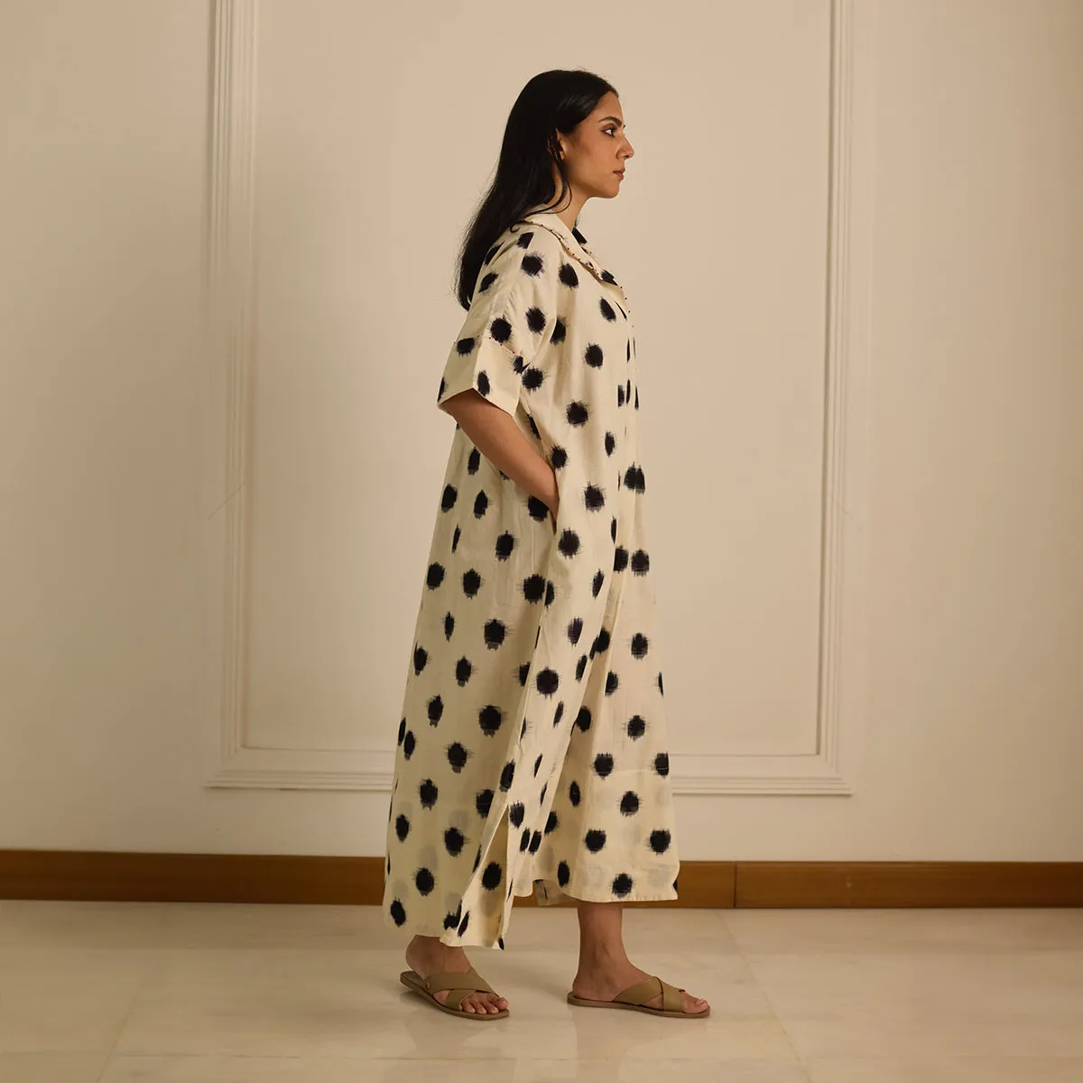 Cotton Shirt Dress for Women | Off-White | Ikat Print