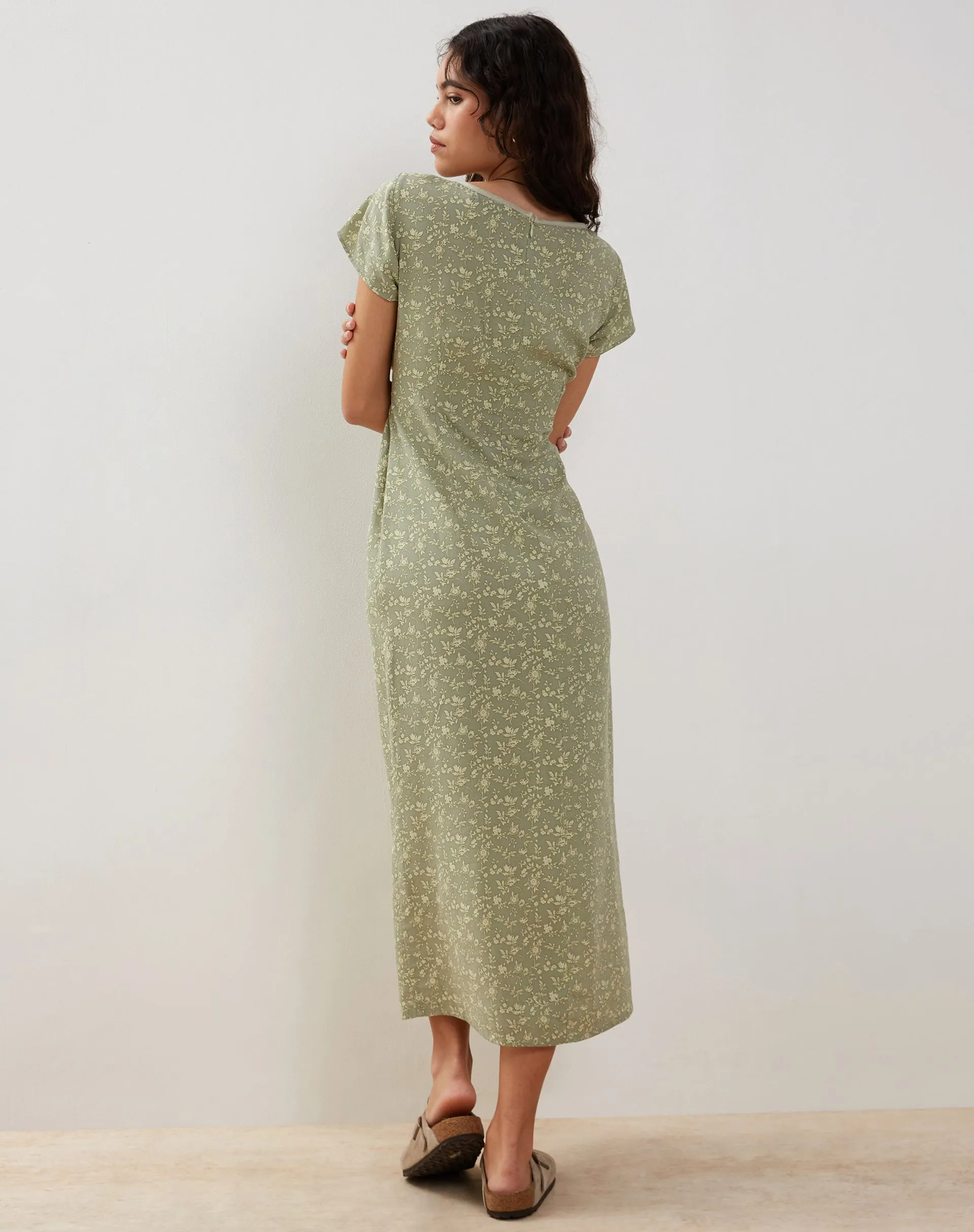 Eviaso Midi Dress in Ditsy Mix Floral Green