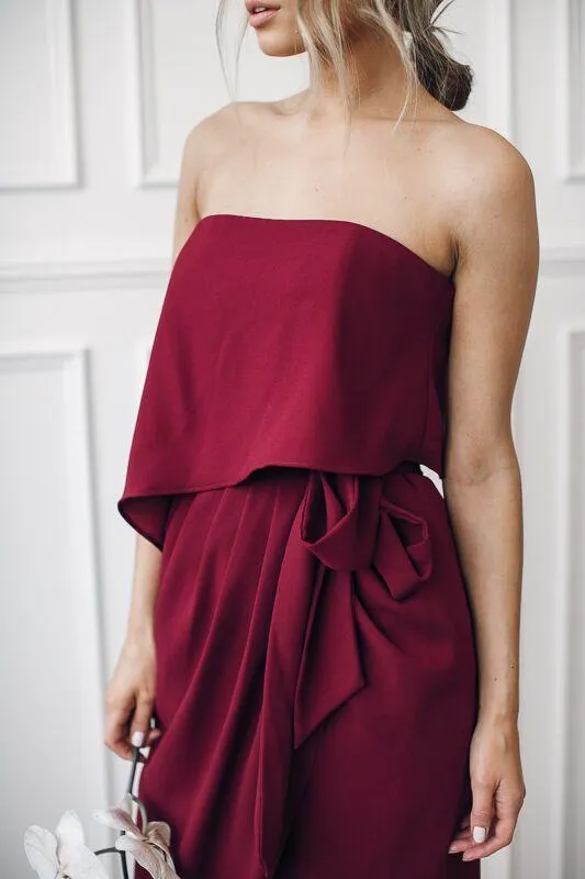 Fleur Strapless Dress - Burgundy