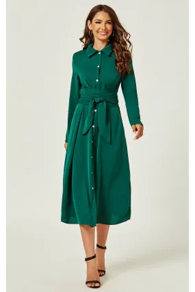 FS Collection Shirt Midi Wrap Dress In Green