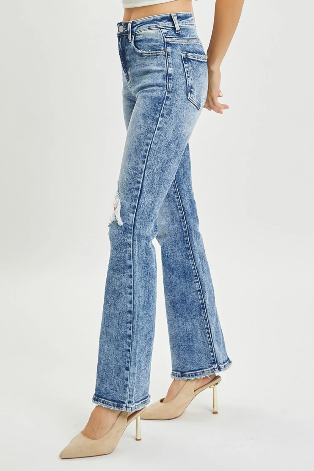 Full Size High Rise Distressed Flare Jeans