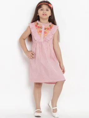 Girl's Pink Striped A-Line Dress  - NOZ2TOZ KIDS