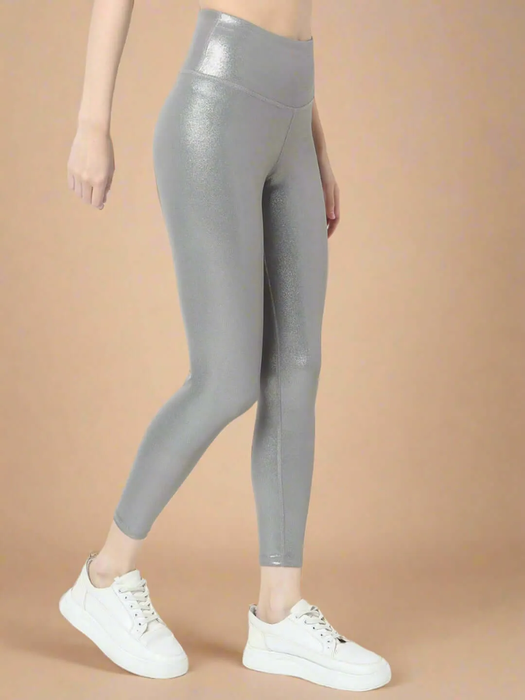 Gloss Shiny Grey High Impact Action Bra and Ath Track Leggings