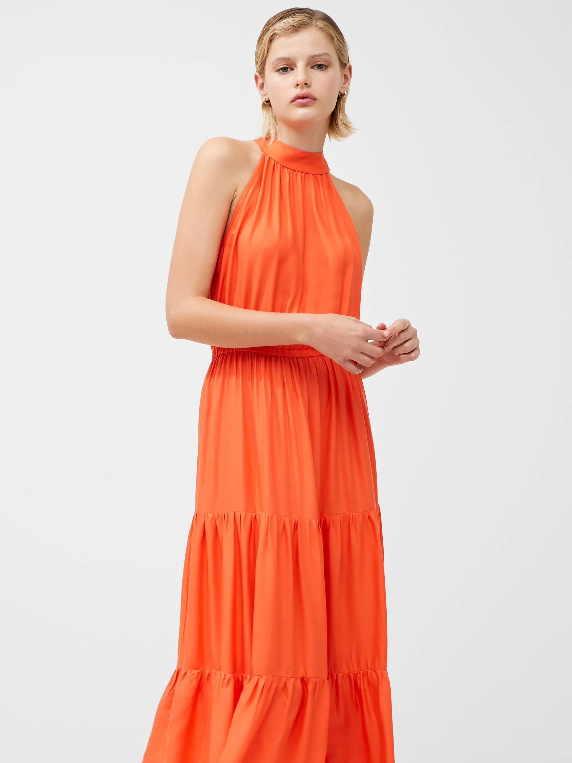 Halter Viscose Tiered Maxi Dress