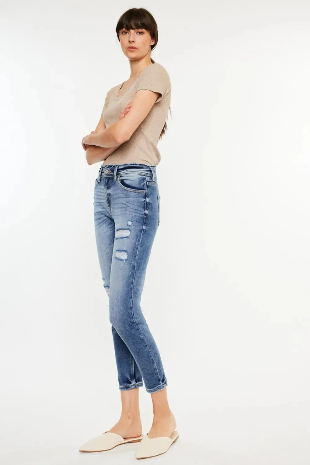 High Rise Distressed Mom Jeans