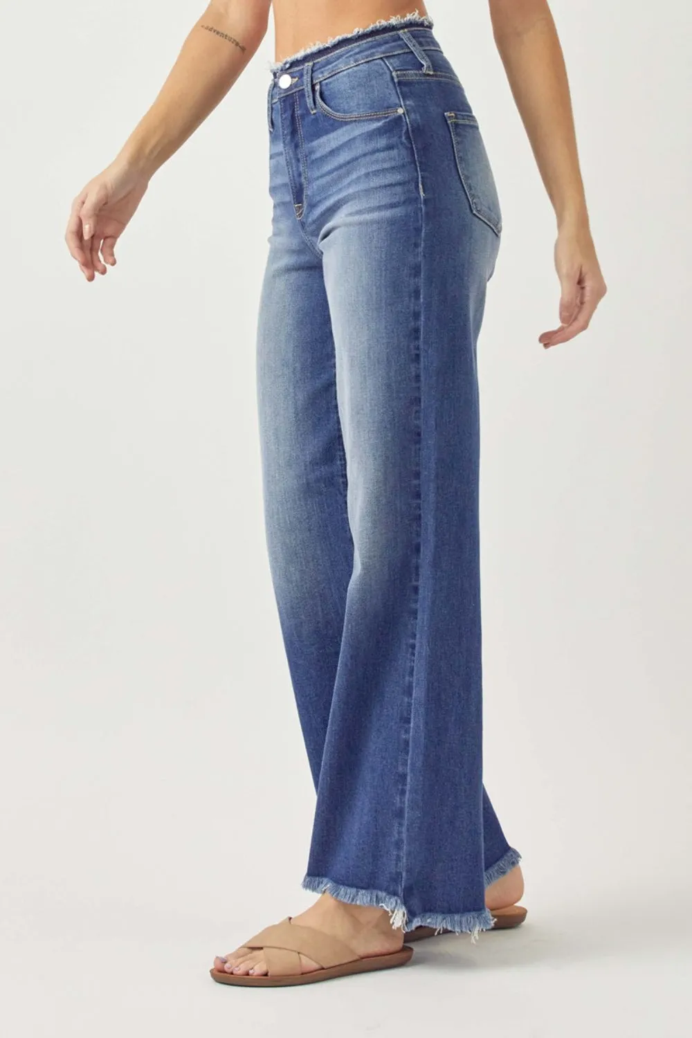 High Waist Raw Hem Wide Leg Jeans