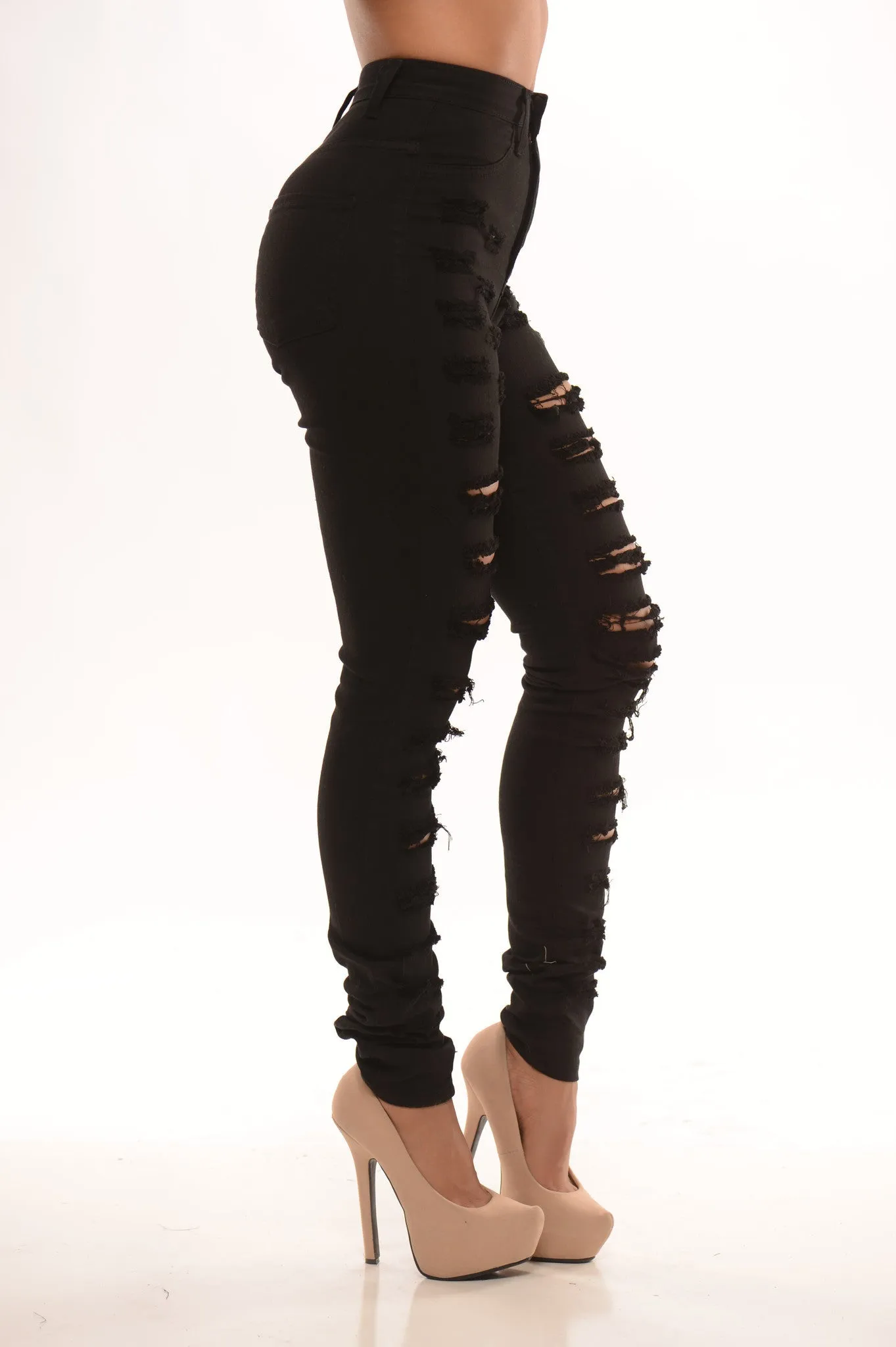 High Waisted Distressed Denim - Black