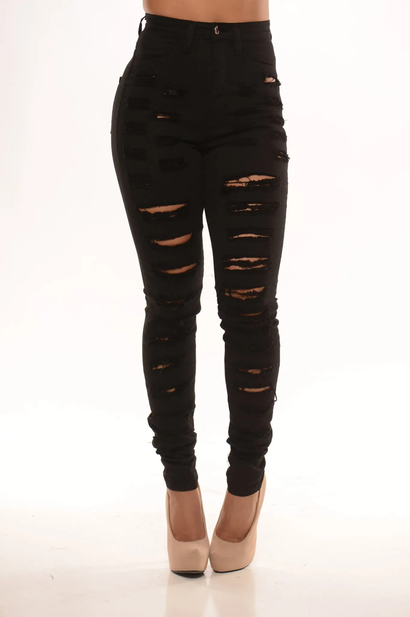 High Waisted Distressed Denim - Black