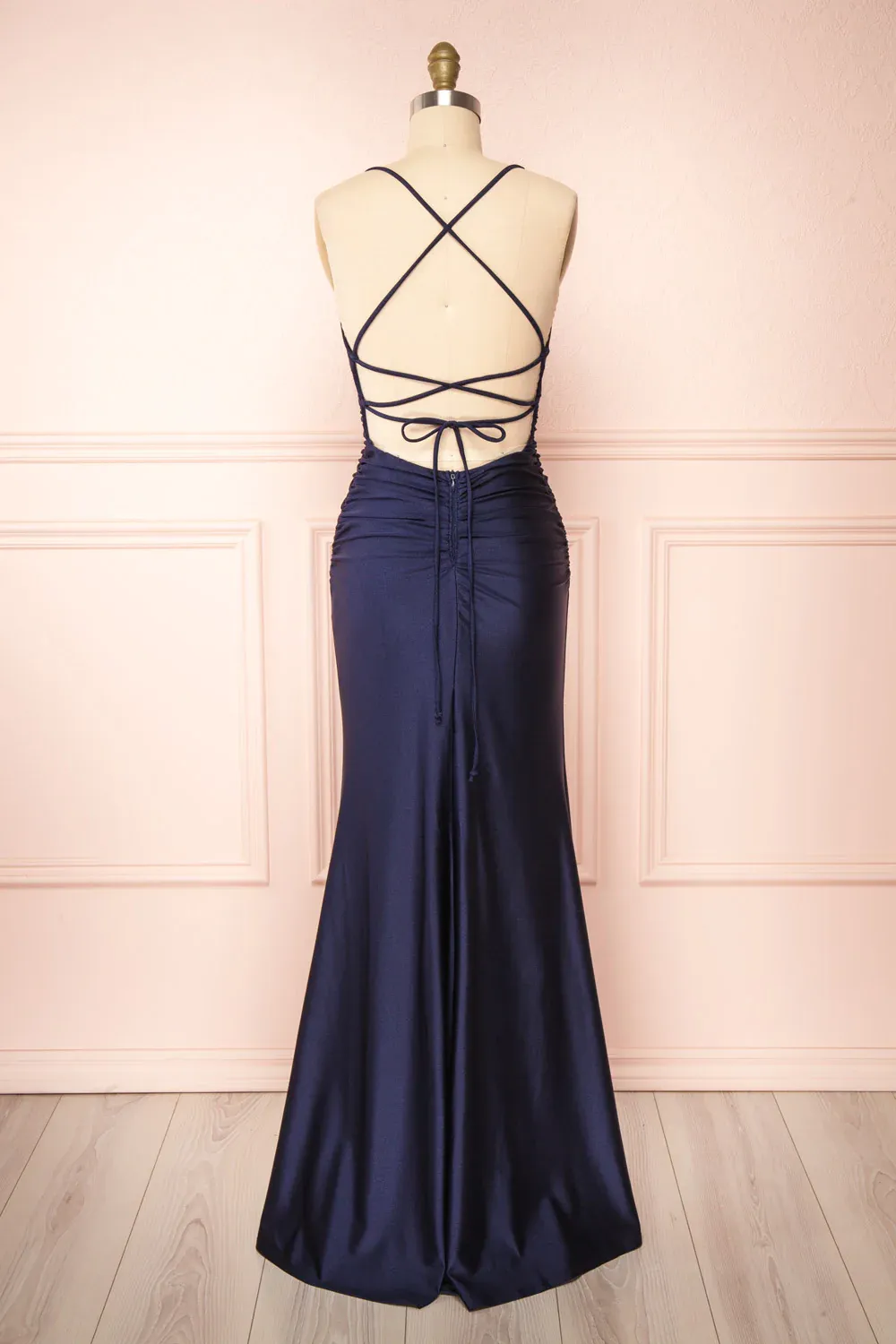 kamahe Sexy Mermaid Halter Sleeveless Navy Blue Long Prom Dresses