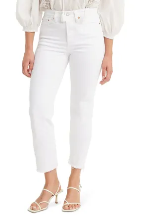 LEVIS PREMIUM: WHITE WEDGIE HIGH WAIST RAW HEM CROP STRAIGHT LEG JEANS