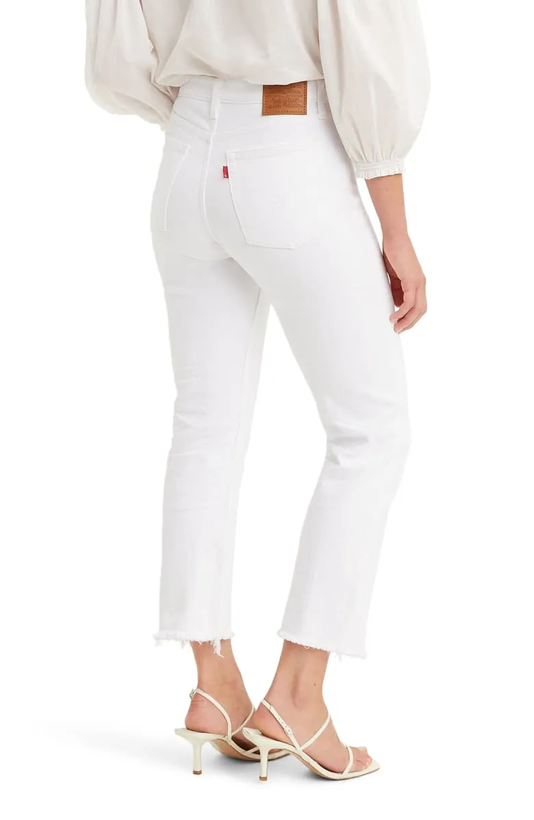 LEVIS PREMIUM: WHITE WEDGIE HIGH WAIST RAW HEM CROP STRAIGHT LEG JEANS