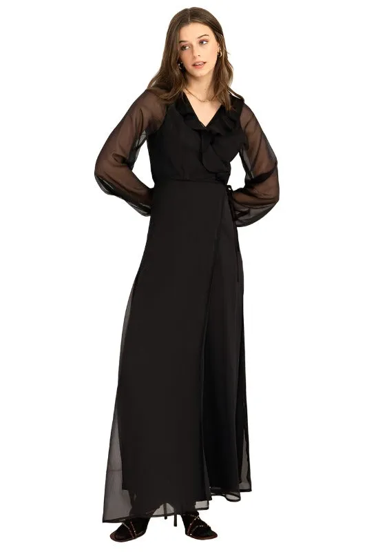 Lost In Love Ruffle Tie Waist Maxi Wrap Dress