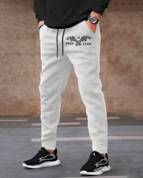 Men Light Grey Graphic Print Regular Track Pant