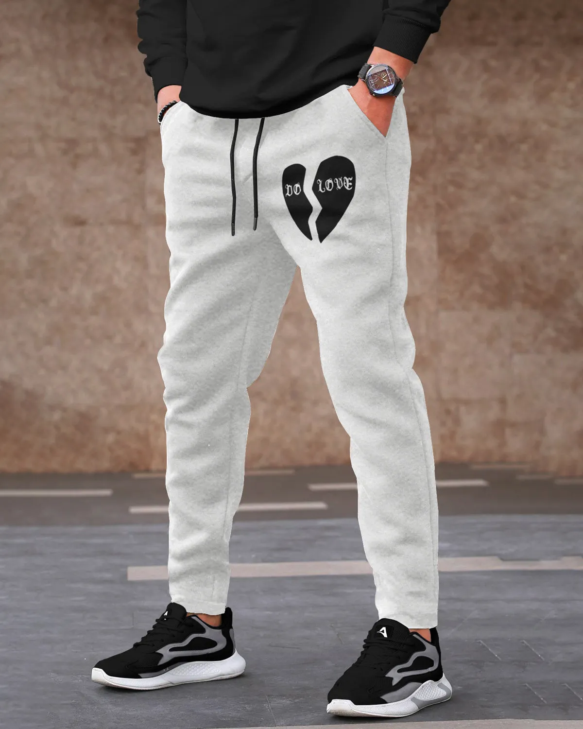 Men Light Grey Graphic Printed Cotton Jogger Trackpant