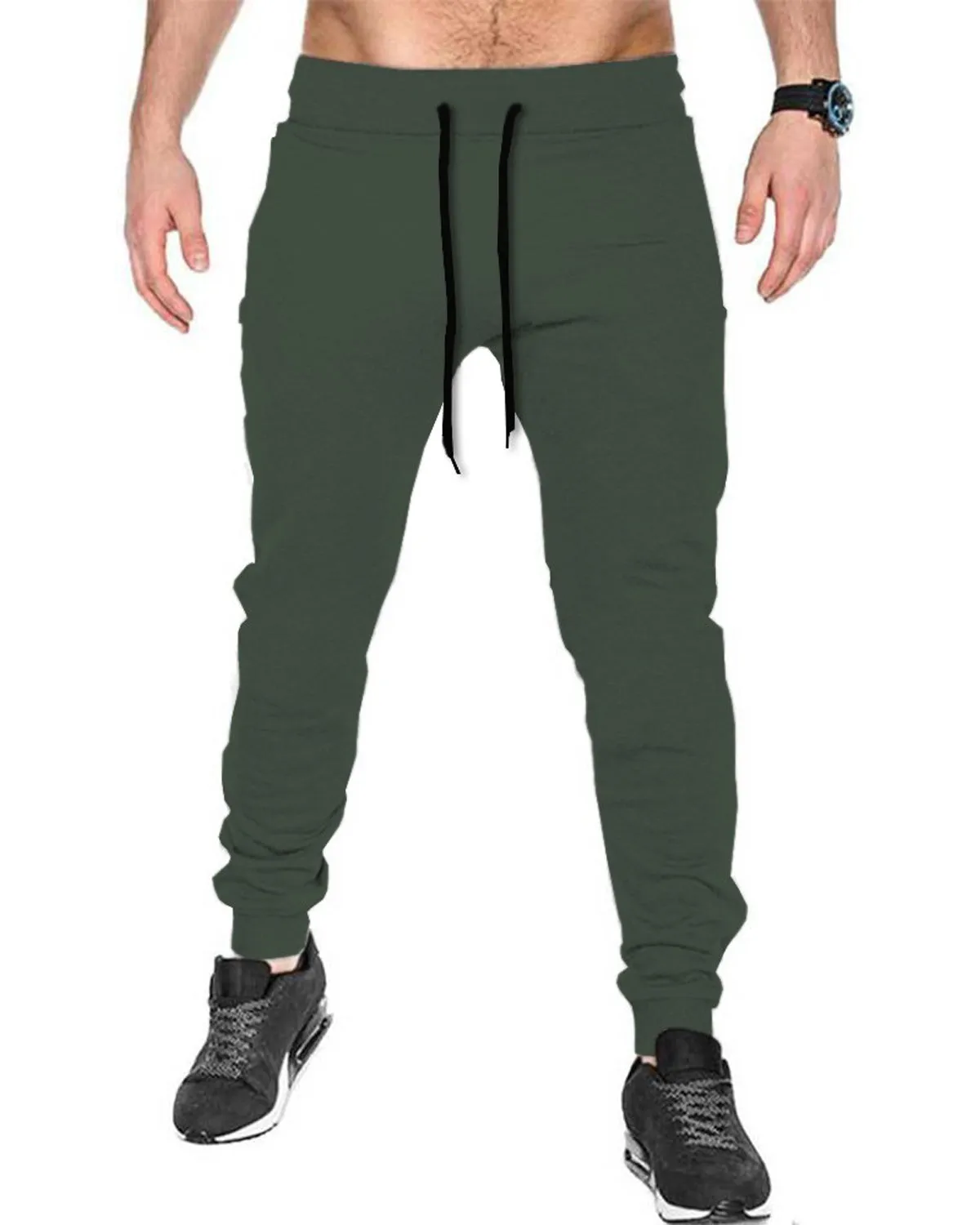 Men OliveGreen Cuffed Ankles Cotton Jogger TrackPant