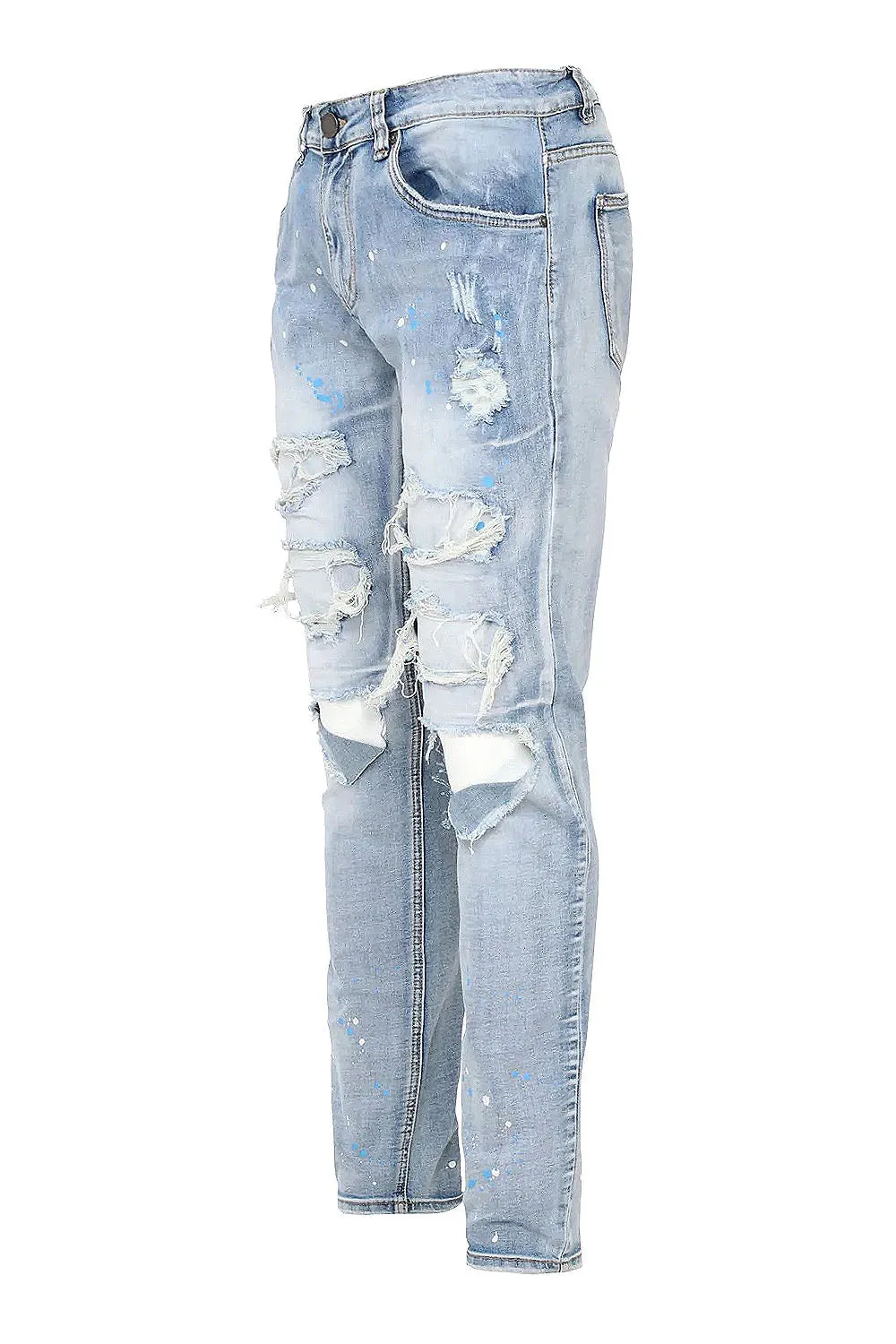 Men's Paint Splatter Knee Blowout Distressed Denim Jeans