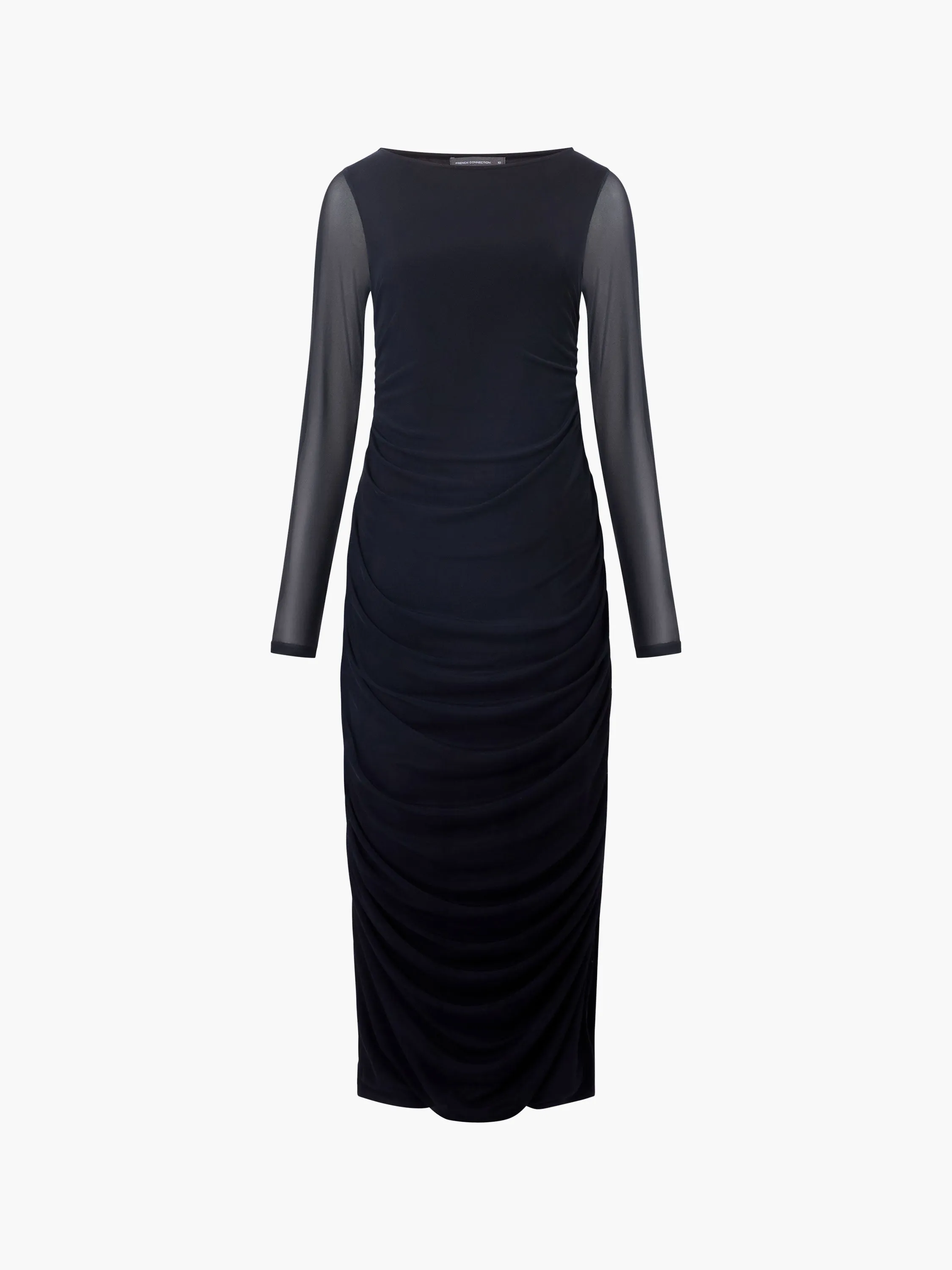 Mesh Ruched Long Sleeve Midi Dress