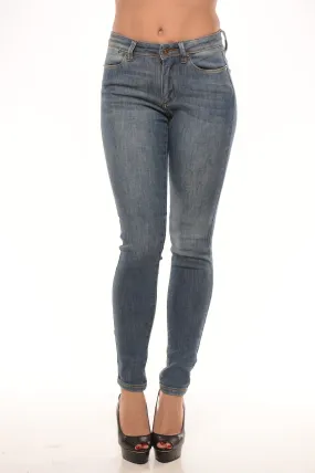 Mid Rise Skinny Stone Wash Jeans - Light