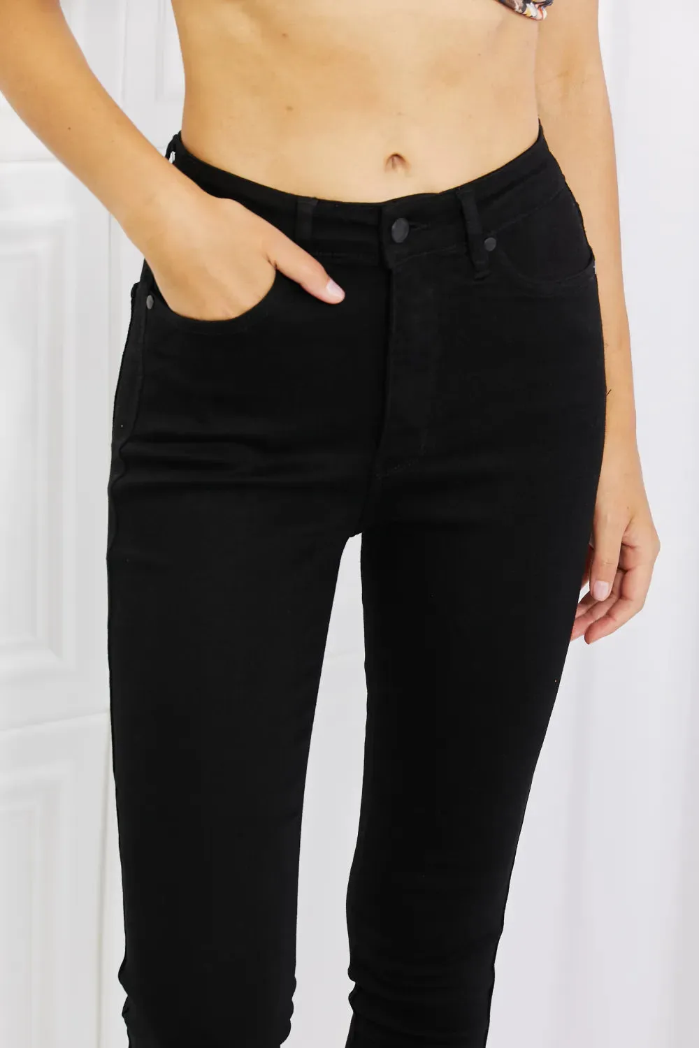 Mila Full Size High Waisted Shark Bite Hem Skinny Jeans