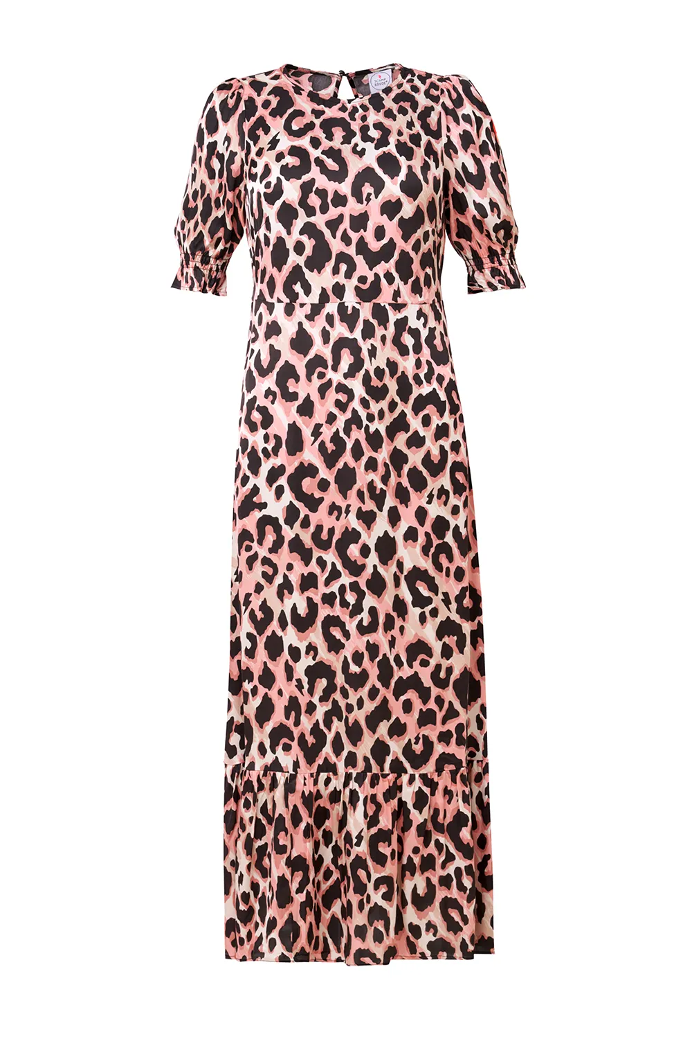 Mixed Neutral with Black Shadow Leopard Flute Sleeve Midi Dress