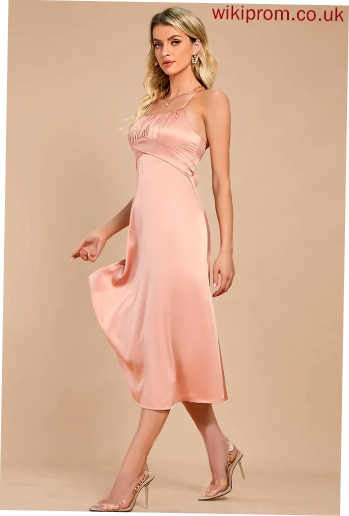 Neck Club Dresses A-line Elegant LuLu Satin Midi Round Sleeveless Dresses