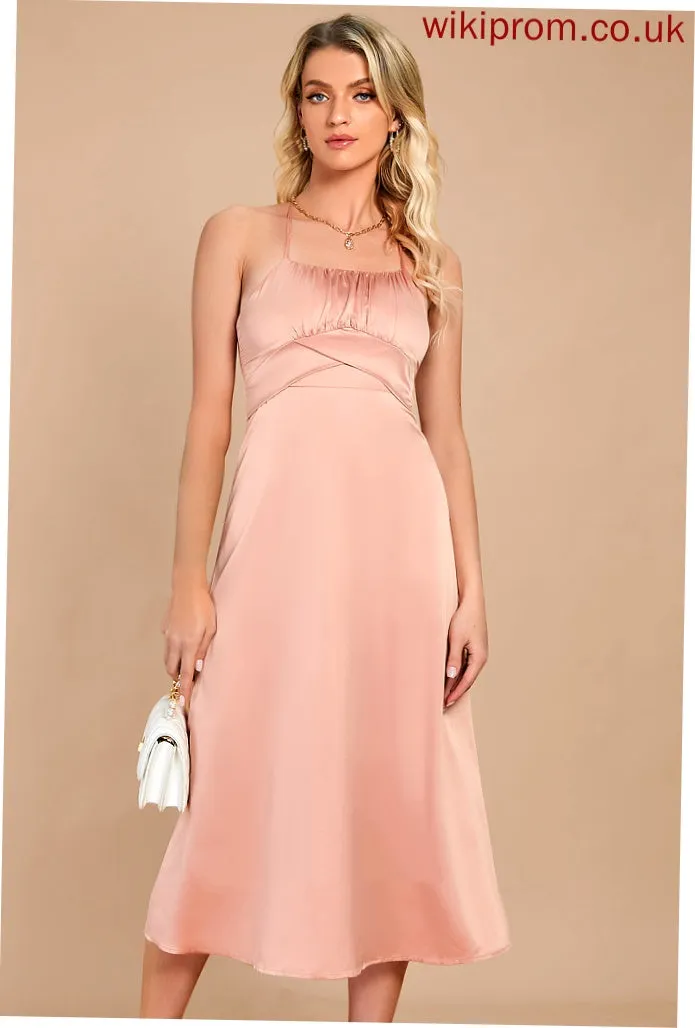 Neck Club Dresses A-line Elegant LuLu Satin Midi Round Sleeveless Dresses