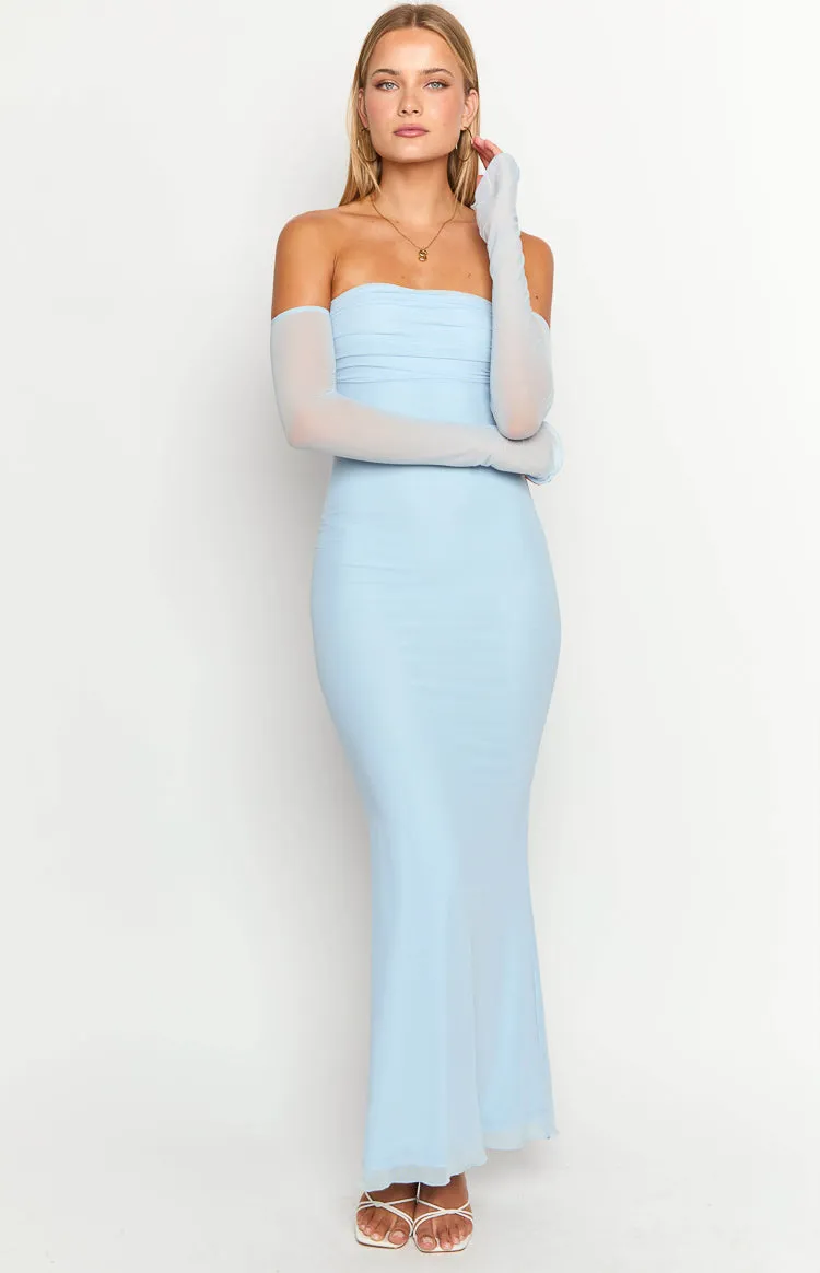 Odette Light Blue Long Sleeve Formal Maxi Dress