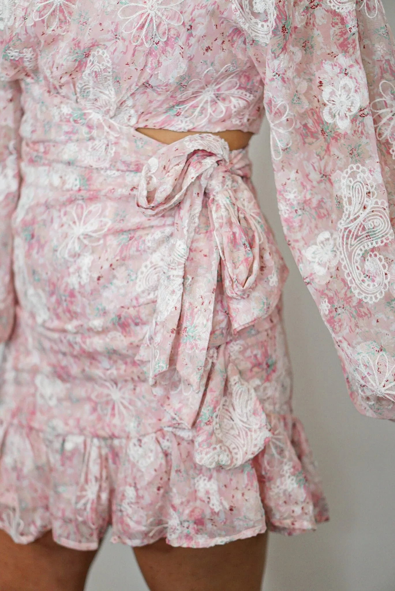 Paisley Embroidered Pink Wrap Dress