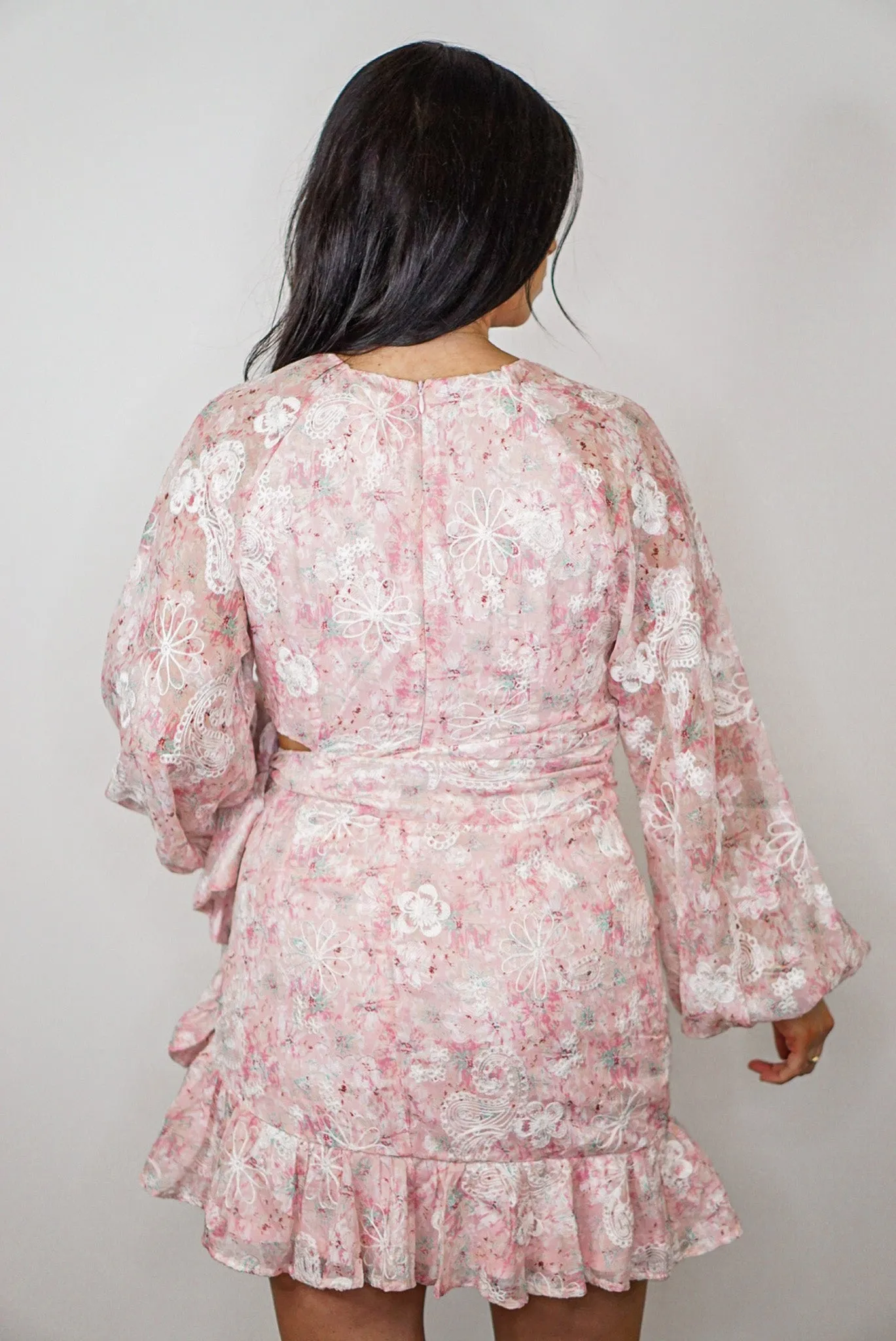 Paisley Embroidered Pink Wrap Dress