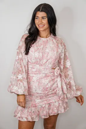 Paisley Embroidered Pink Wrap Dress