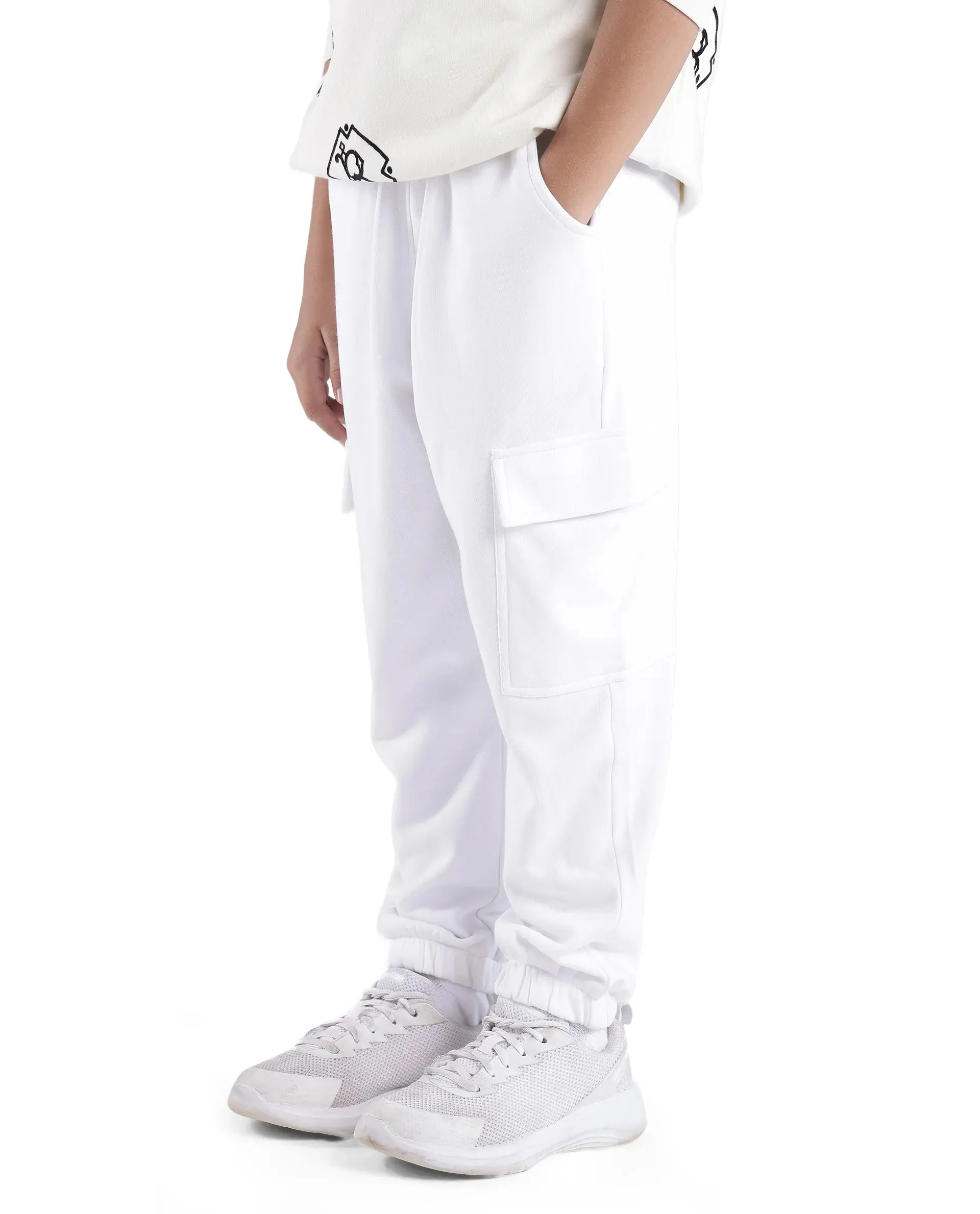 Rare Ones Kids Taro White Cotton Poly Solid Trackpant