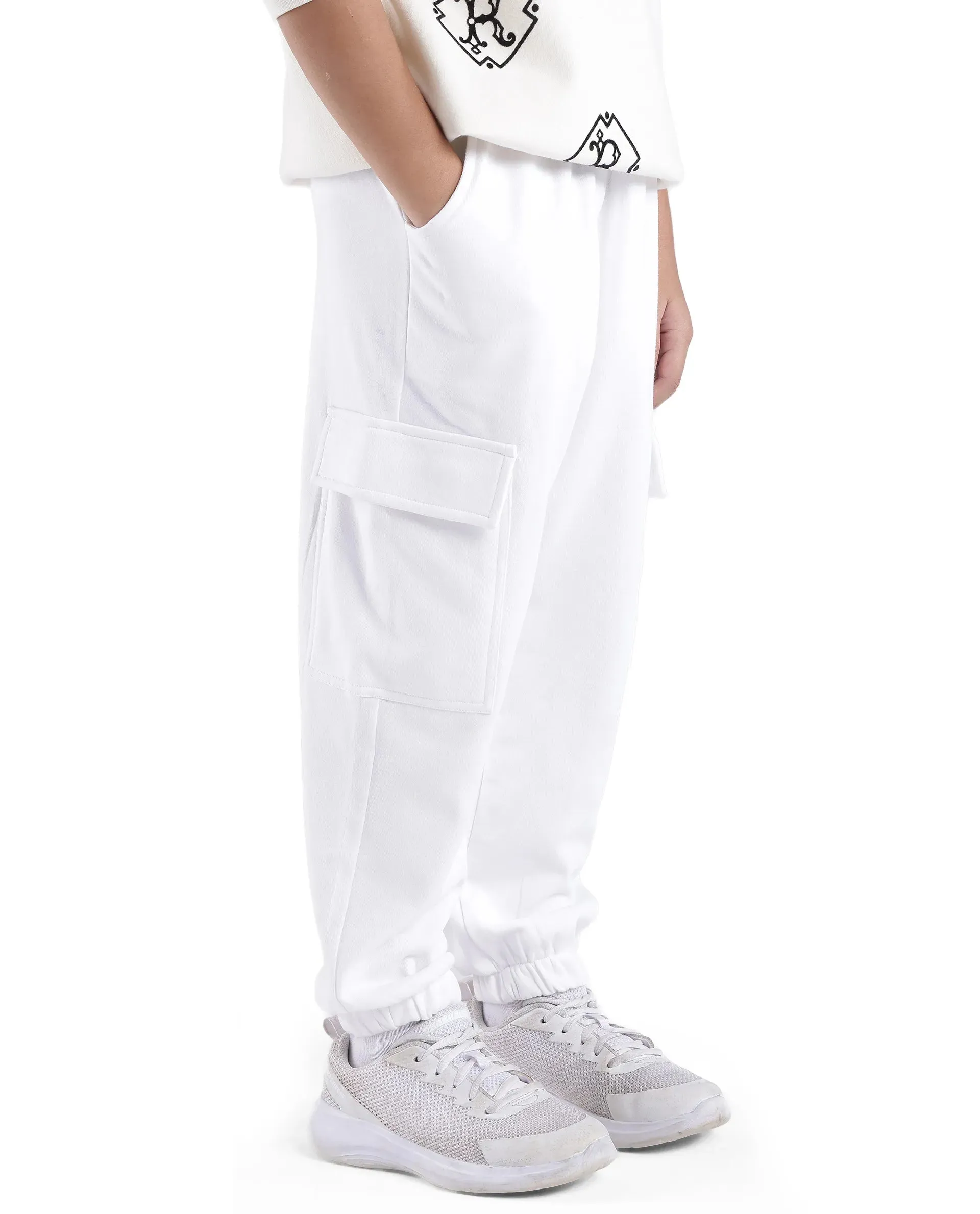 Rare Ones Kids Taro White Cotton Poly Solid Trackpant