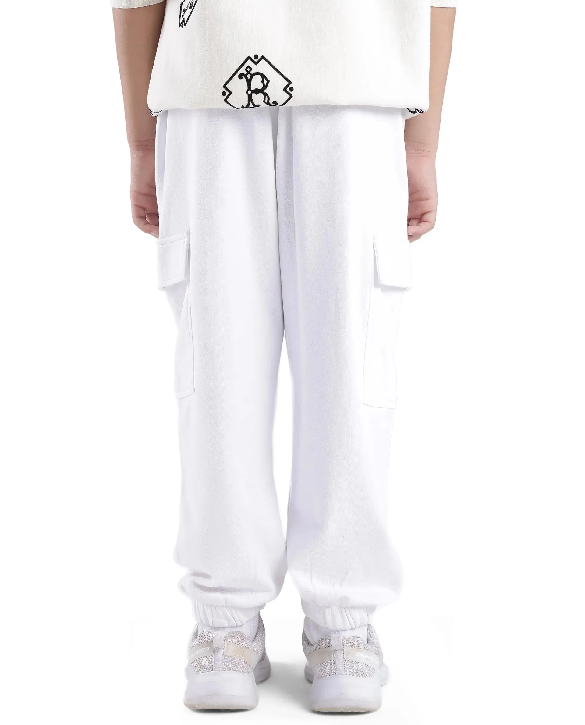 Rare Ones Kids Taro White Cotton Poly Solid Trackpant