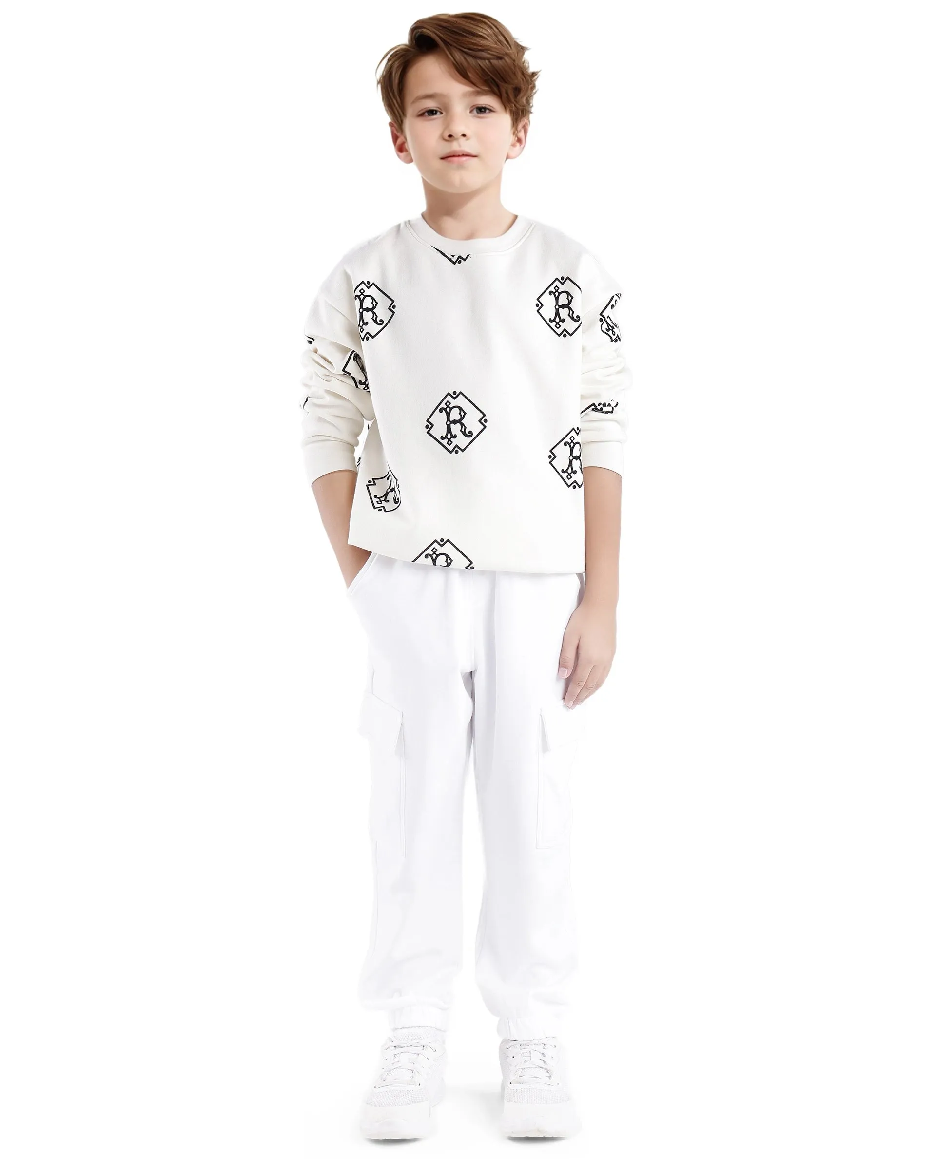 Rare Ones Kids Taro White Cotton Poly Solid Trackpant